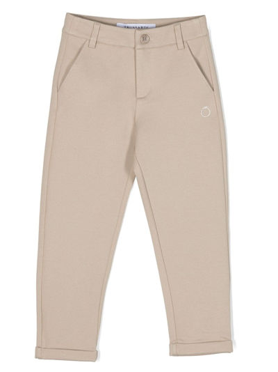 Trussardi Junior Kids' Logo-embroidered Straight-leg Chinos In Neutrals