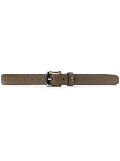 Ami Alexandre Mattiussi Logo-plaque Leather Belt In Brown