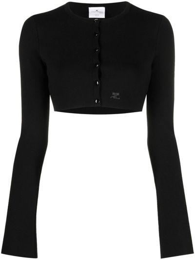 Courrèges Crew-neck Cropped Cardigan In Black
