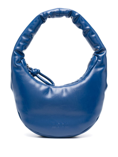 Msgm Puffer Patent Shoulder Bag In Blue