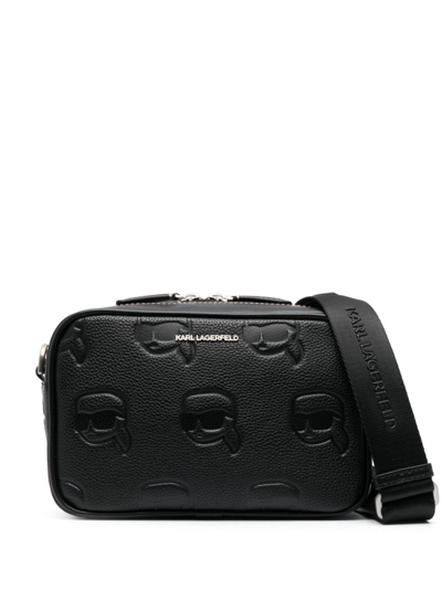 Karl Lagerfeld Ikonik-motif Leather Camera Bag In Black