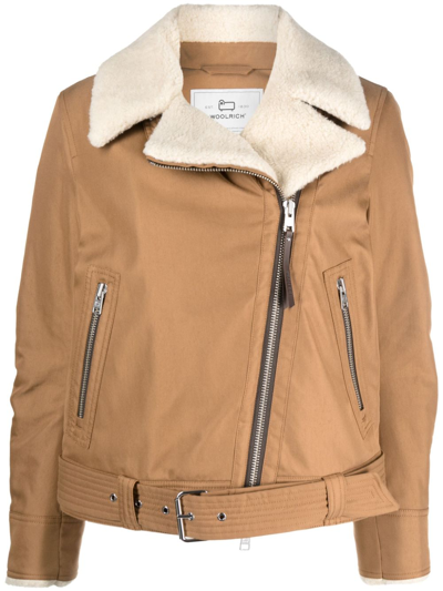 Woolrich Aviator Sherpa-lined Jacket In Brown