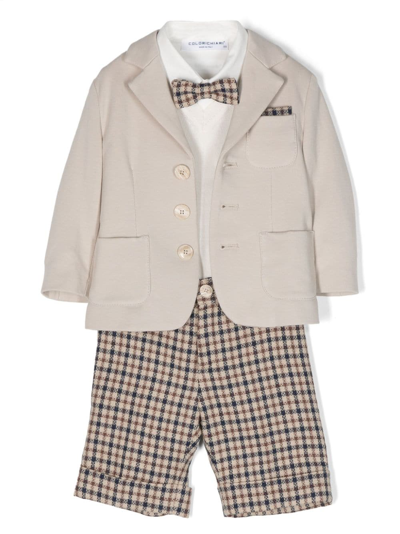 Colorichiari Babies' Check-print Dungarees Set In Neutrals