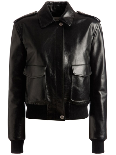 Bally Cargo-pockets Leather Bomber Jacket In Black