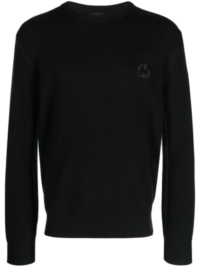 Giorgio Armani Ribbed-knit Virgin Wool Jumper In Black