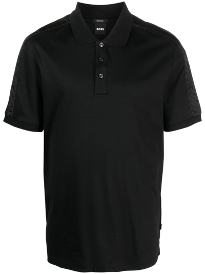 Hugo Boss Cotton-piqu Polo Shirt With Monogram Inserts In Black