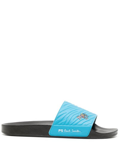 Ps By Paul Smith Zebra-print Slides In Blues