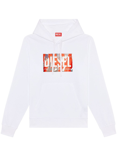 Diesel Logo印花棉连帽衫 In White