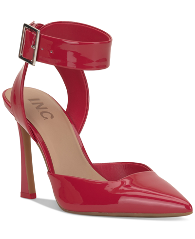 Inc International Concepts Women's Ozanna Pointed Toe Ankle Strap Pumps, Created For Macy's In Red Patent