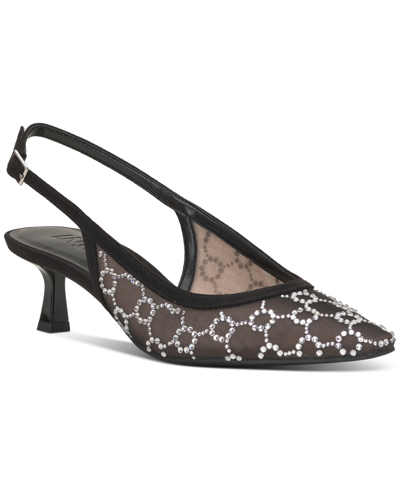 Inc International Concepts Women's Gemini Mid Heel Slingback Pumps, Created For Macy's In Black Bling Mesh