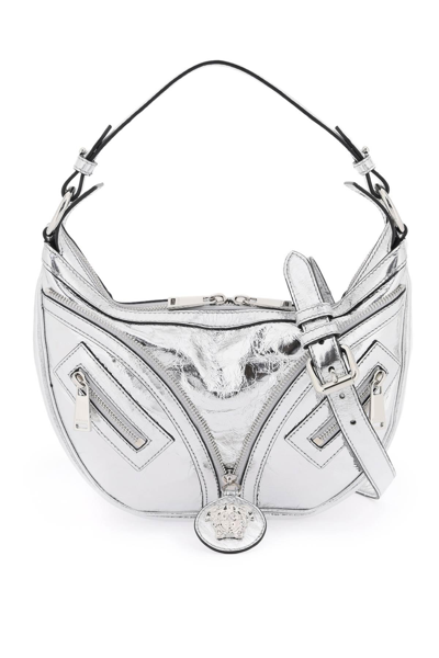 Versace Repeat Bag In Laminated Leather In Silver,metallic