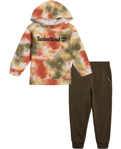 Timberland Toddler Boys Fleece Tie-dye Logo Hoodie And Joggers, 2 Piece Set In Olive