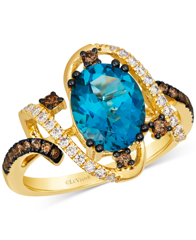 Le Vian Deep Sea Blue Topaz (3 Ct. T.w.) & Diamond (3/8 Ct. T.w.) Swirl Statement Ring In 14k Gold
