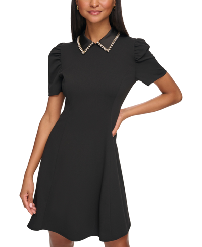 Karl Lagerfeld Women's Embellished Puff-sleeve A-line Dress In Black