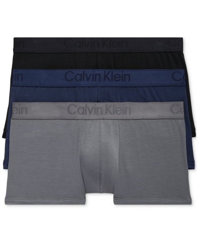 Calvin Klein Men's 3-pk Black Microfiber Low Rise Trunk Underwear In Black/blue Shadow/grey Sky