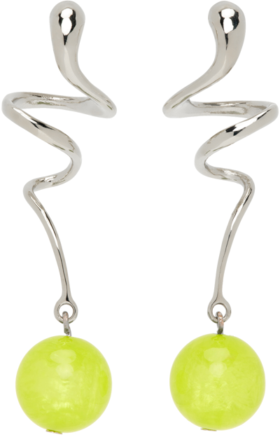 Mondo Mondo White Bronze & Green Martini Earrings In Olive