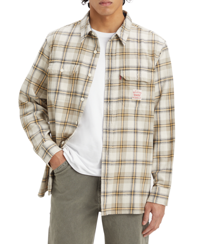 LEVI'S MEN'S WORKER RELAXED-FIT PLAID BUTTON-DOWN SHIRT, CREATED FOR MACY'S