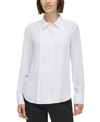 Calvin Klein Petite Pleat-front Point-collar Shirt In White