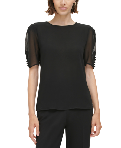 Calvin Klein Women's Elbow-length Button-sleeve Top In Black