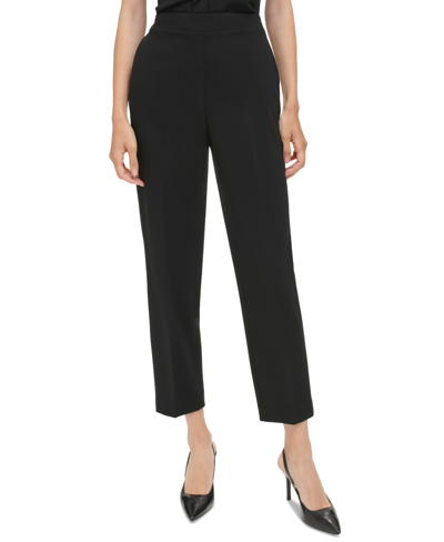 Calvin Klein Petite Elastic-back Cropped Mid-rise Pants In Black