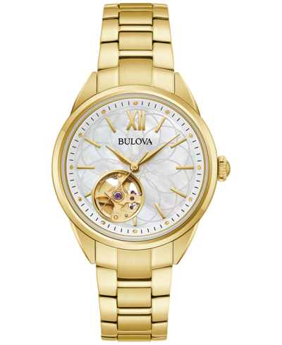 Bulova Women's Automatic Classic Sutton Gold-tone Stainless Steel Bracelet Watch 35mm In Gold Tone / Mother Of Pearl / White
