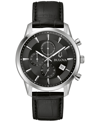 Bulova Men's Chronograph Classic Sutton Black Leather Strap Watch 41mm In Black