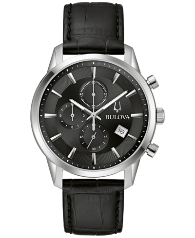 Bulova Men's Chronograph Classic Sutton Black Leather Strap Watch 41mm