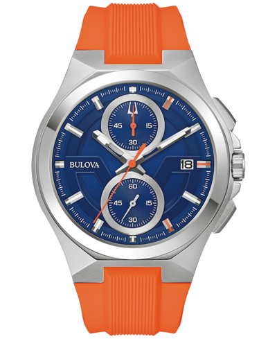 Bulova Men's Chronograph Marc Anthony Maquina Orange Silicone Strap Watch 46mm In Blue / Orange