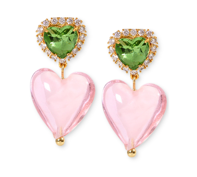 Heymaeve 18k Gold-plated Mixed Color Cubic Zirconia Heart Drop Earrings In Pnk Emrld