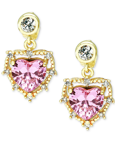 Heymaeve 18k Gold-plated Cubic Zirconia Heart Drop Earrings In Gold Pink