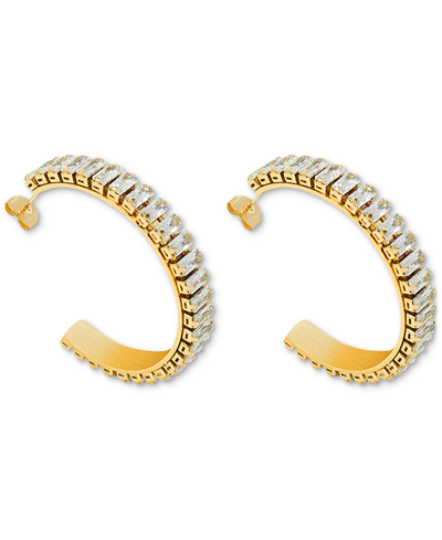 Heymaeve 18k Gold-plated Medium Emerald-cut Cubic Zirconia C-hoop Earrings, 1.96"