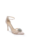 Jewel Badgley Mischka Violette Ankle Strap Pointed Toe Pump In Champagne Satin