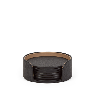 Smythson Coaster Set In Panama In Black