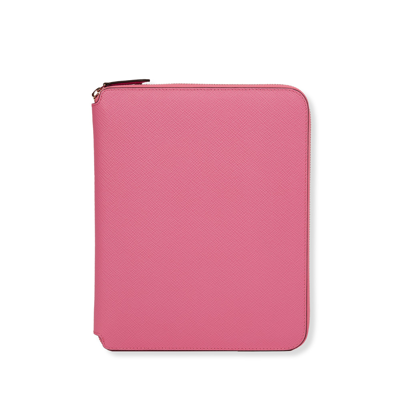 Smythson A5 Writing Folder With Zip In Panama In Peony