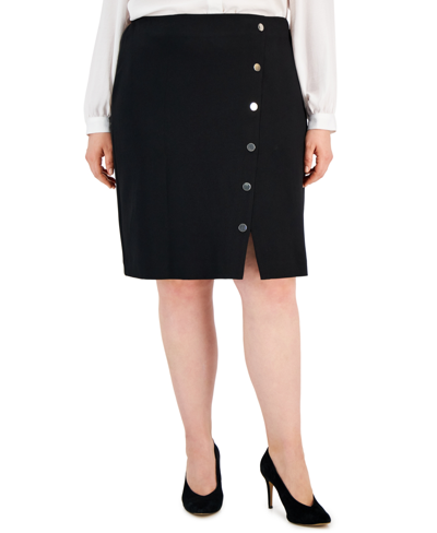 Kasper Plus Size Snap-embellished Pencil Skirt In Black