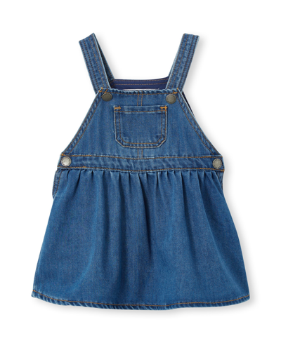 Cotton On Baby Girls Lara Denim Pinafore Dress In Sorrento Dark Blue
