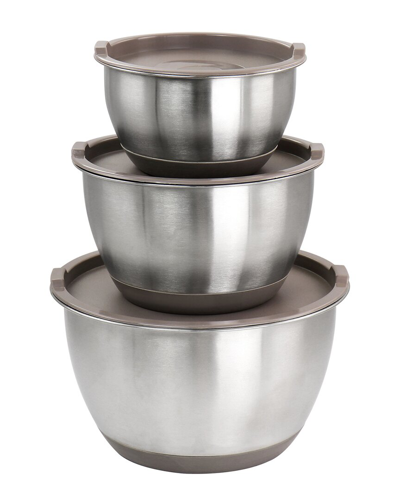 Martha Stewart 3pc Stainless Steel Mixing Bowl Set With Lids In Taupe