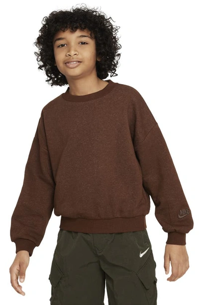 Nike Sportswear Icon Fleece Big Kids' Oversized Sweatshirt In Brown