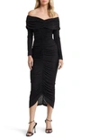 MISHA COLLECTION ISAURE RUCHED LONG SLEEVE BODY-CON COCKTAIL DRESS