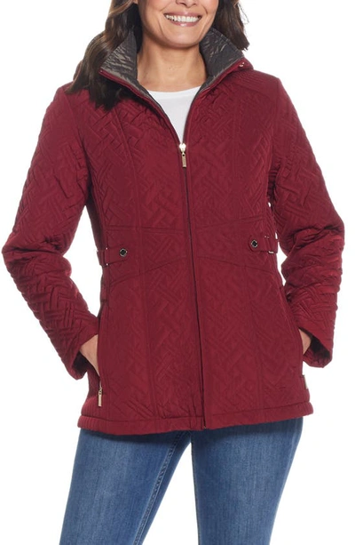 Gallery Quilted Jacket With Removable Hood In Merlot