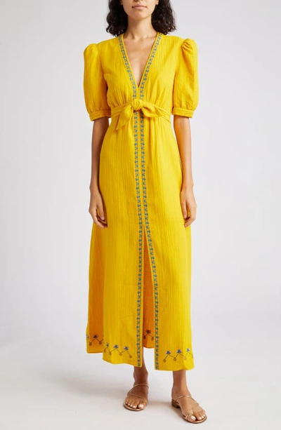 Saloni Embroidered Cotton Gauze Maxi Dress In Marigold