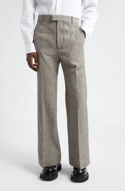 Bottega Veneta Knotted Mélange Straight Pants In Brown