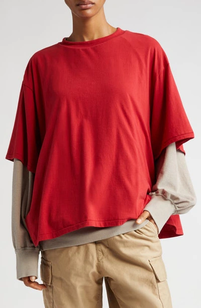 Undercover Reversible Oversize Crewneck T-shirt & Sweatshirt In Red