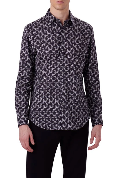 Bugatchi James Ooohcotton® Leaf Print Button-up Shirt In Black