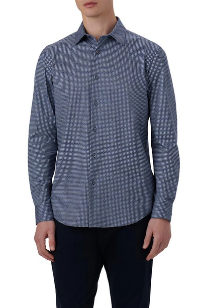 Bugatchi James Ooohcotton® Geometric Print Button-up Shirt In Night Blue