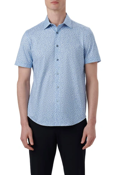 Bugatchi Miles Ooohcotton® Print Short Sleeve Button-up Shirt In Air Blue