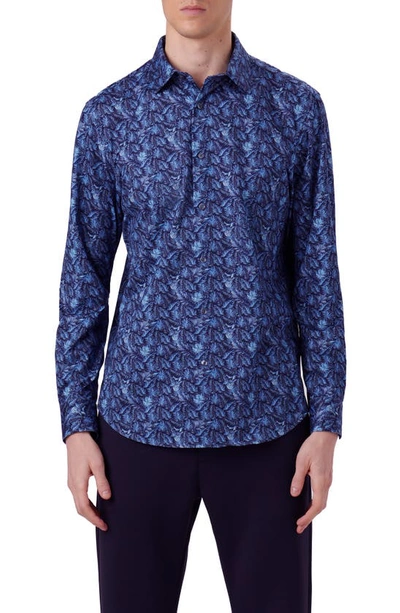 Bugatchi James Ooohcotton® Leaf Print Button-up Shirt In Cobalt