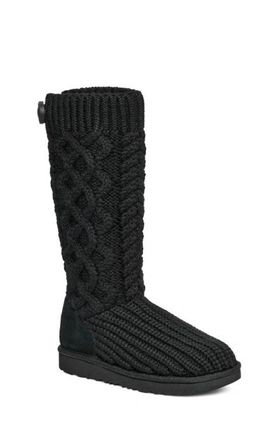 Ugg Kids' Classic Cable Knit Water Resistant Boot In Black
