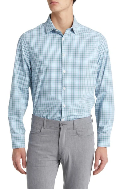 Mizzen + Main Leeward Trim Fit Deep Sea Oaklawn Check Performance Button-up Shirt In Green