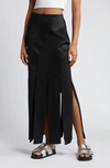 Topshop Satin And Crepe Splice Midi Skirt In Black In Black